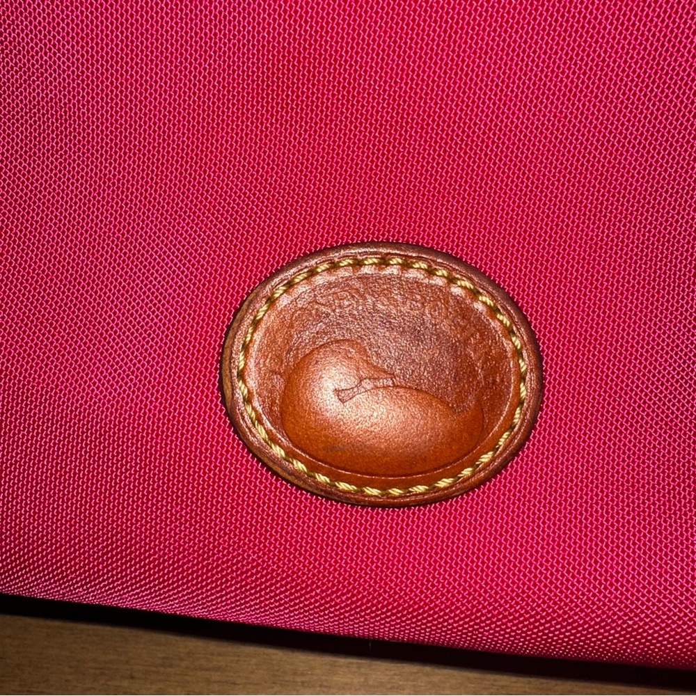 Dooney & Bourke Pink Nylon Crossbody Messenger Bag Pockets Brown Leather Straps - Picture 3 of 16